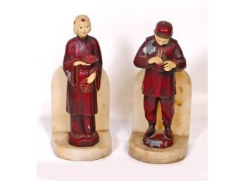 Antique 1920's-1930's JB Hirsch Art Deco Bookends - Chinese Man & Woman