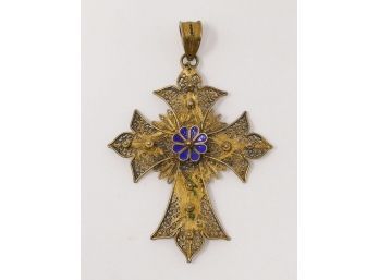 Antique Italian Wirework And Enamel Crucifix Pendant