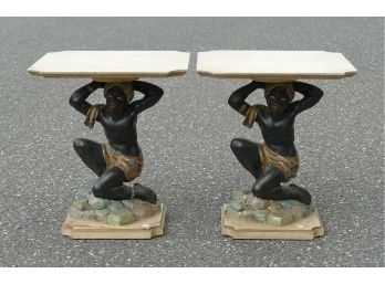 Pair Of Vintage Mid-Century Hand Painted Blackamoor Side / Coffee Tables - $1200 Cost