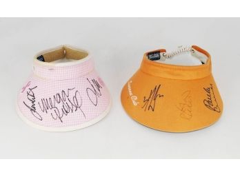 2 Women's Golf Visors - Each Signed In Marker By 3 LPGA Professional Golfers