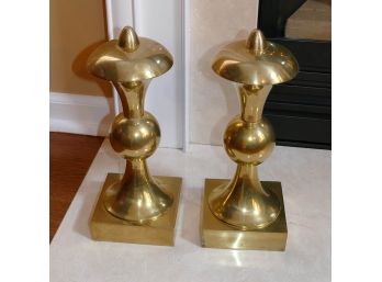 Unique Pair Of 1950's Edwin Jackson Chess Pawn Brass Fireplace Sculptures