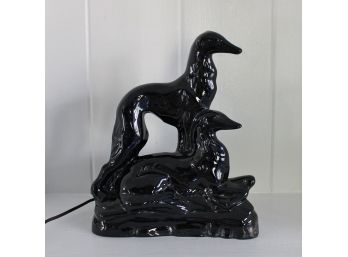 Mid Century Modern Black Ceramic TV Lamp - Afghan Hounds