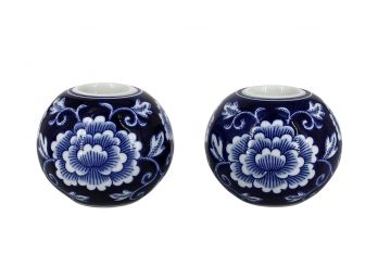 Pair Of Bombay Company Blue & White Ceramic Votive Holders