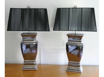 Pair Of Ceramic Silver Table Lamps