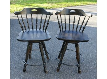 Pair Of Dinaire Colonial Style Wood Swivel Counter Height Stools