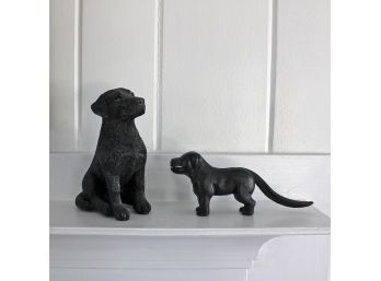 Two Black Dogs - Labrador Statue And Cast Metal Dog Nutcracker