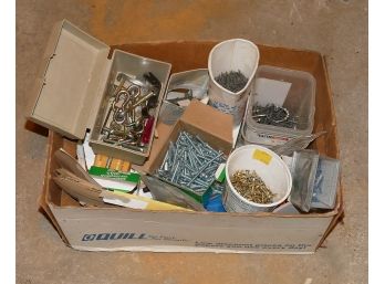 Large Box Of Various Hardware -Mostly Screws, Sandpaper, Etc