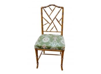 Faux Bamboo Side Chair With Silk Upholstered Seat