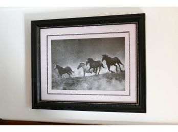 Framed Black & White Print - Running Horses