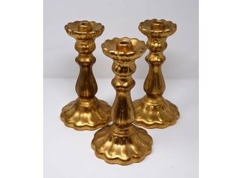 Set Of 3 Gilded Italian Candlesticks