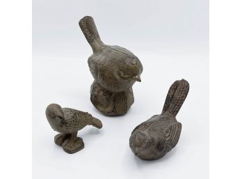 Set Of 3 Cast Iron Bird Sculptures