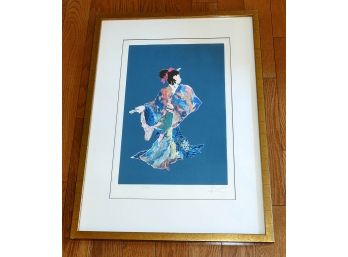 Judith (Yehudit) Yellin Signed Serigraph - Japanese Girl Blue Kimono