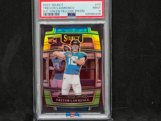 2021 SELECT TREVOR LAWRENCE RC DIE-CUT GREEN/YELLOW PRIZM PSA 9!