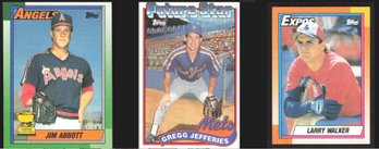 (3) 1990 TOPPS LARRY WALKER RC, 1989 TOPPS GREGG JEFFRIES GOLD CUP RC, &  1990 TOPPS JIM ABBOTT