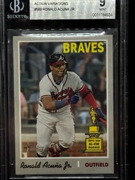 2019 TOPPS HERITAGE RONALD ACUNA JR SHORT PRINT ACTION VARIATION GOLD ROOKIE CUP!