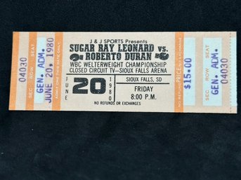 'THE BRAWL IN MONTREAL' - SUGAR RAY LEONARD V ROBERTO DURAN GA TICKET JUNE 20, 1980 FIGHT ONE