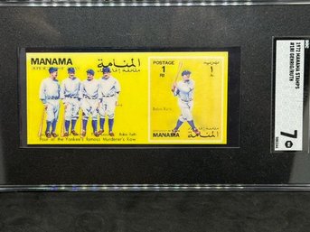 1972 MANAMA STAMPS LOU GEHRIG & BABE RUTH W/ THE MURDER'S ROW - RARE AND ONE OF HIGHEST GRADED