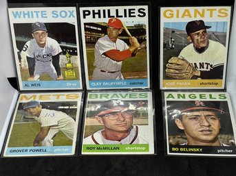 6-CARD LOT OF 1964 TOPPS WITH AL WEISS ROOKIE CUP, JOSE PAGAN, CLAY DALRYMPLE, GROVER POWELL, ROY MCMILLAN, BO