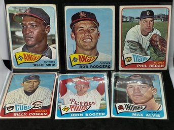6-CARD LOT OF 1965 TOPPS W/ WILLIE SMITH, BOB RODGERS, PHIL REGAN, BILLY COWAN, JOHN BOOZER & MAX ALVIS