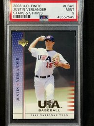 2003 UPPER DECK FINITE STARS & STRIPES JUSTIN VERLANDER! PSA 9