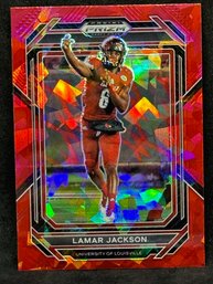 2023 PANINI PRIZM DP LAMAR JACKSON RED CRACKED ICE PRIZM