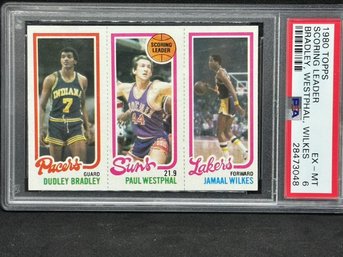 1980 TOPPS SCORING LEADERS DUDLEY BRADLEY- PAUL WESTPHAL - JAMALL WILKES PSA 6