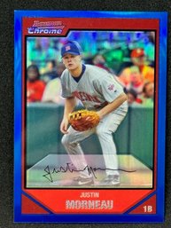 2007 BOWMAN CHROME JUSTIN MORNEAU BLUE REFRACTOR SHORT PRINT TO 145