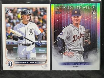 2022 TOPPS UPDATE SPENCER TORKELSON RC DEBUT AND 2022 TOPPS STARS OF MLB FOIL RC (2)