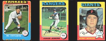 (3) 1975 TOPPS STARS MEL STOTTLEMYRE, FERGIE JENKINS & BOBBY MURCER