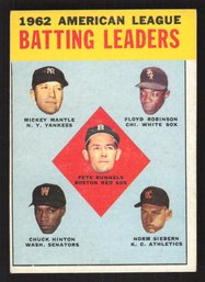 1963 TOPPS AL BATTING LEADERS W/ MICKEY MANTLE, PETE RUNNELLS & CHUCK HINTON