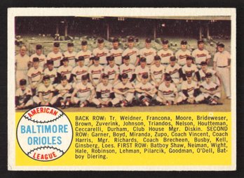 1958 TOPPS BALTIMORE ORIOLES CHECKLIST