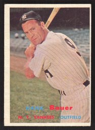 1957 TOPPS HANK BAUER - 3X ALL STAR & 8X WORLD SERIES CHAMP