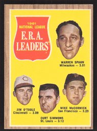 1962 TOPPS ERA LEADERS W/ WARREN SPAHN, JIM O'TOOLE & CURT SIMMONS