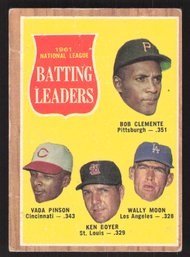 1962 TOPPS NL BATTING LEADERS ROBERTO CLEMENTE-VADA PINSON-KEN BOYER-WALLY MOON