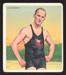 1910 MECCA CIGARETTES JA RUDDY - GOLD MEDALIST AND GREATEST WATER POLO PLAYER