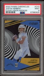 2020 PANINI CHRONICLES JUSTIN HERBERT ROOKIE CARD - CLEAR VISION PSA  9