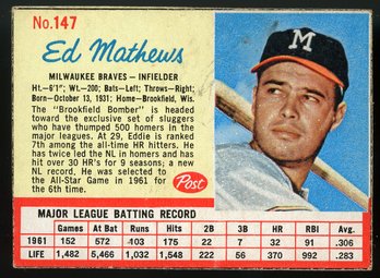 1962 POST CEREAL ED MATHEWS - HALL OF FAMER - HAND CUT