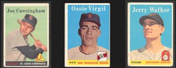 3-CARD LOT 1958 TOPPS: JOE CUNNINGHAM, OSSIE VIRGIL, & JERRY WALKER