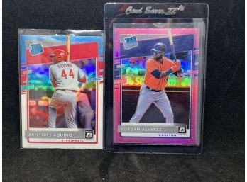 2019 RATED ROOKIE PRIZM ARISTIDES AQUINO RC AND RATED ROOKIE OPTIC PINK PRIZM YORDAN ALVAREZ