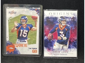 2010 SCORE TIM TEBOW RC AND 2020 ORIGINS DREW LOCK RC /299