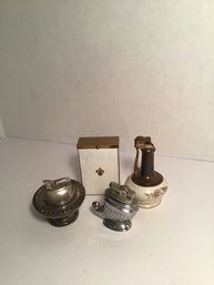 Vintage Table Lighters And Tin Cigarette Case