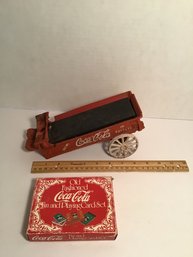 Vintage Coca Cola Advertising Lot, Cast Iron Fire Wagon, Playing Cards In Tin And Orig. Box