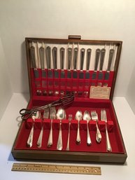 Wood Case Of Silver Plate Flatware