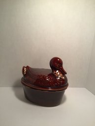 Vintage Hull Pottery Brown Duck Covered Casserole, Soup Tureen