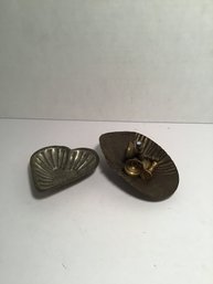 Small Primitives Lot, Tin Trinket Dish, Tiny Brass Candlesticks