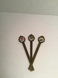 3 Brass & Glass Old Bookmarks