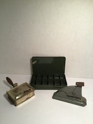 Random Lot, Metal Stuff, Crumb Tray, Old Stapler, Metal Box