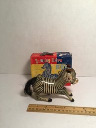 Vintage Tin Wind Up Toy Zebra With Key. Works Great!