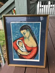 Vintage Signed And Numbered Lithigraph, Mother W/ Baby, M.J. Colom