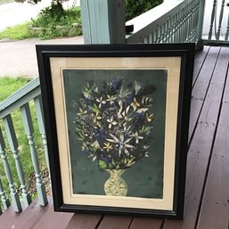 Large Mid-century Framed Art, Flower Bouquet, Signed